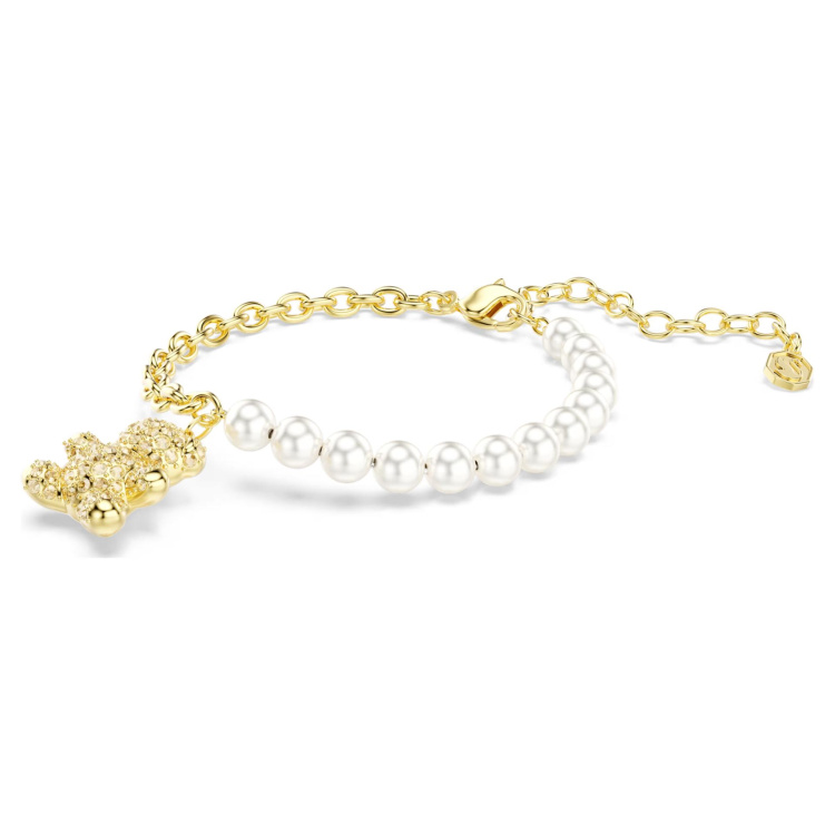 Idyllia bracelet Crystal pearl, Round cut, Teddy, Gold tone, Gold-tone plated